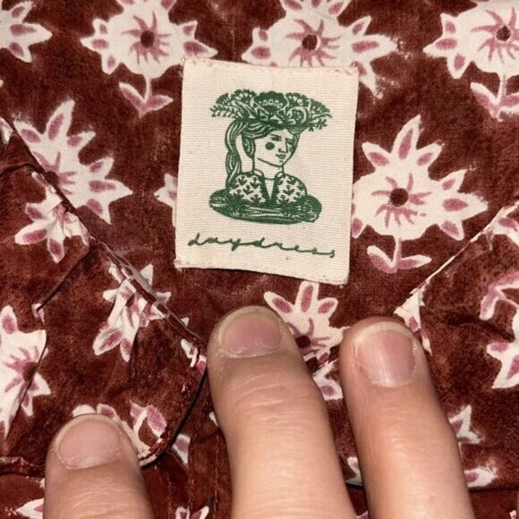 Daydress Block Printed Long-Sleeve Floral Print Dress Rope Tie Button Cottage Co - Picture 7 of 9